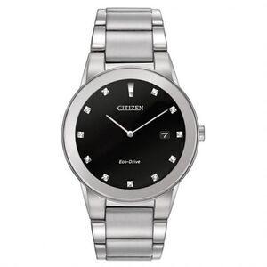 Citizen Eco-Dr Silver-Tone Blk Dial NWT